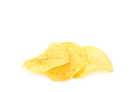 Potato chips isolated on white background. Top view