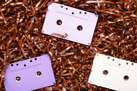 Audio tape cassettes with subtracted out tape. Top view