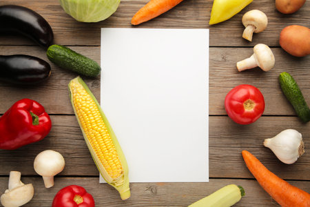 Image of a variety of colorful vegetables with copy space on gray wooden background. Top viewの写真素材