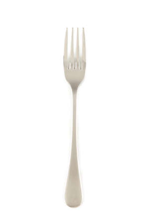 Silver fork isolated on white background, close up. Top viewの写真素材