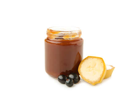 Fresh, organic pureed fruits in jar for baby. Shot for a story on homemade, organic, healthy baby food. Top viewの写真素材