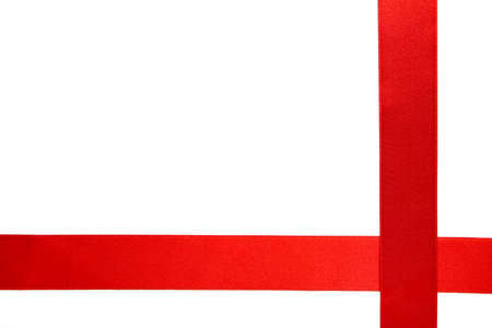 Red ribbon over white background, design element. Top viewの写真素材