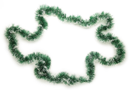 Christmas green tinsel isolated on white background.の写真素材