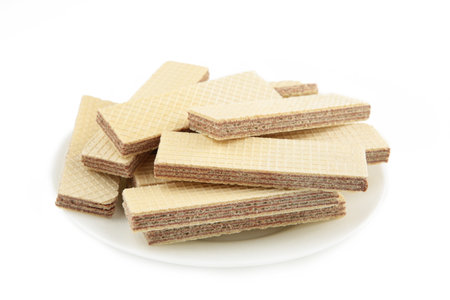 Wafers with chocolate isolated on white background. Top viewの写真素材