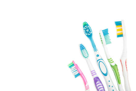 Toothbrushes set isolated on white background. Top viewの写真素材