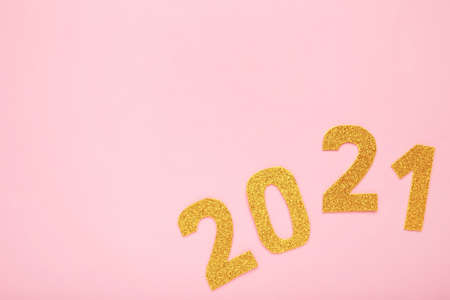 Happy New Year. Symbol from number 2021 on pink background. Top view.の写真素材