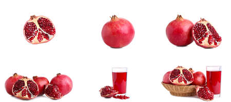 Set of ripe pomegranate isolated on a white background, cut out. Top viewの写真素材