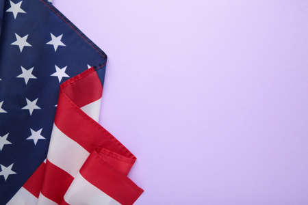 American flag on purple background with copy space. Top viewの写真素材