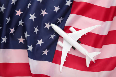 Toy plane with american flag. Top view