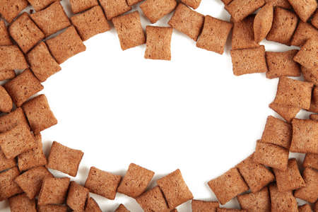 Chocolate corn pads isolated on white background. Cereals. Top viewの写真素材