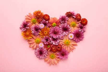 Heart with flowers on pink background. Springの写真素材