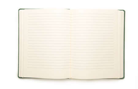 Blank open notepad isolated on white background. top view
