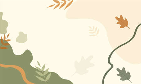 Autumn background with leaves on pastel background. Fall vector background in trendy style. Seasonal banner or greeting card for autumn discounts, promotions or invitation.のイラスト素材