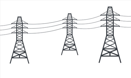 High voltage power lines on white background. vector illustration. flat designのイラスト素材