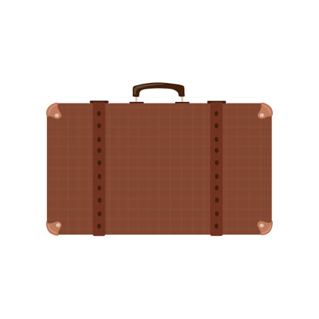 Old vintage suitcase with leather belts, isolated vector illustration in flat cartoon style. top viewのイラスト素材