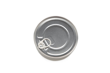 Tin silver cans for tinned food isolated on background. top viewの写真素材