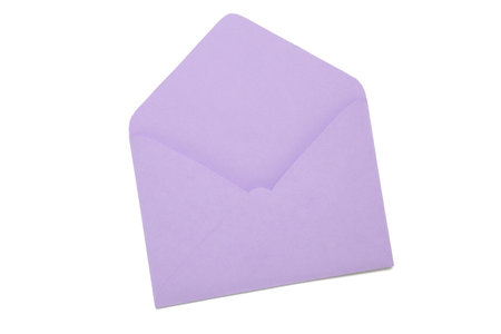 Purple open envelope isolated on white background