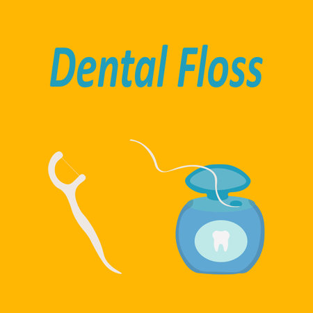 Floss toothpick, dental floss, medical and dental healthcare. Thread of floss silk to clean between the teeth after eating. Vector illustrationのイラスト素材