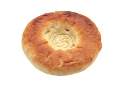 Georgian traditional bread flatbread isolated on white background. Top view