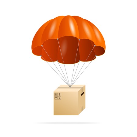 Red parachute with cardboard box on a whiteのイラスト素材
