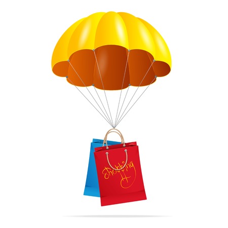 parachute with shopping bag on a whiteのイラスト素材