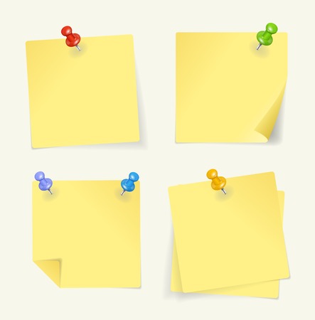 Vector set of yellow sticky Notes with pinのイラスト素材