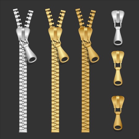 realistic zippers type set of illustrationのイラスト素材