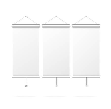 Blank roll up poster template, vector display on white backgroundのイラスト素材