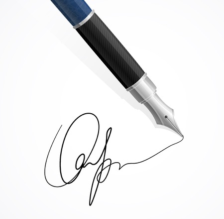 Vector Close up of a fountain pen and signature isolatedのイラスト素材