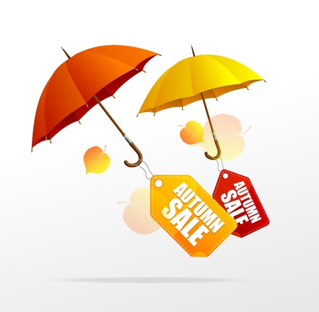 Vector autumn sale labels with umbrellasのイラスト素材