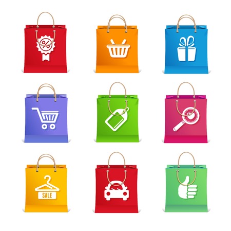Vector Shopping icon set on shopping bag on whiteのイラスト素材