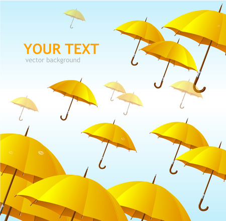 Vector colorful yellow umbrellas flying high backgroundのイラスト素材