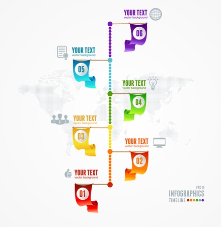 Vector Timeline Infographic. Map and flag pin elementsのイラスト素材