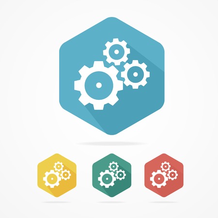 Gear icon set. Flat design style. Isolated on whiteのイラスト素材