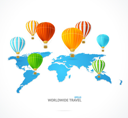 Vector hot air and modern world map. Travel conceptのイラスト素材