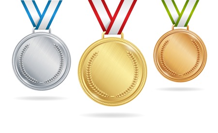 Set of gold, silver and bronze medals on white backgroundのイラスト素材