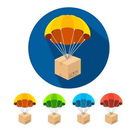 Flat parachutes icons set isolated on white backgroundのイラスト素材