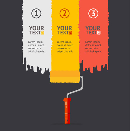 Vector illustration banner set vertical with colorful rollerbrushes. White, yellow and red isolated on a black background, with place for your textのイラスト素材