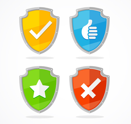 Vector illustration shield set. Protection, check and stop signのイラスト素材