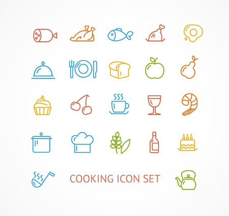 Vector illustration cooking outline colorful icon set.  The concept of the restaurantのイラスト素材