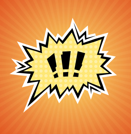 Vector Illustration Bubble Comic with an exclamation mark over Orange Backgroundのイラスト素材