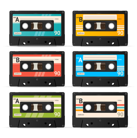 Vector Illustration Colorful Cassette Tape Collection isolated on a white background.のイラスト素材