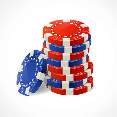 Vector illustration Casino Gambling Chips Stacks. Red and blue.のイラスト素材