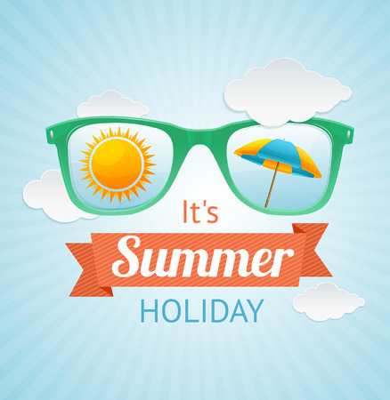 Vector Illustration sunglasses summer card background.The concept of a good beach holidayのイラスト素材