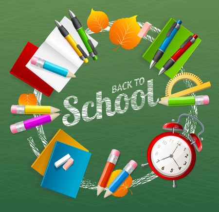 Back to School Concept Design Element Collection Isolated on Green Background. Vector illustrationのイラスト素材