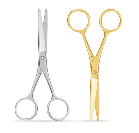 Scissors Set. Gold and Silver Scissors Isolated on White Background. Vector illustrationのイラスト素材