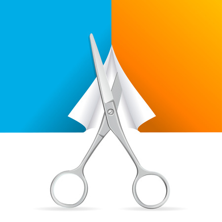 Scissors Cut Paper. Sharp blades, Precise Work. Vector illustrationのイラスト素材