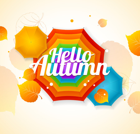 Autumn Umbrella Lettering Concept. The bright colors of the season. Vector illustrationのイラスト素材