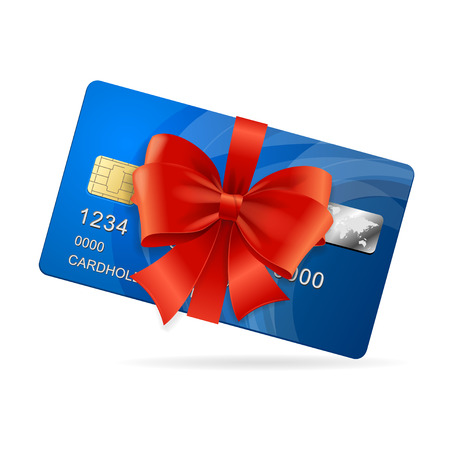 Credit Card Present with Red Ribbon and Bow. Vector illustrationのイラスト素材