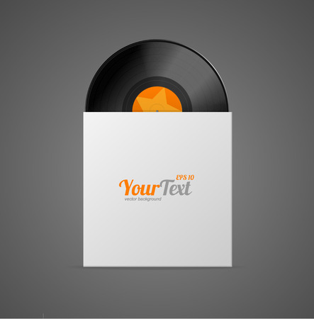 Vinyl Record in Paper Case Isolated on Grey Background. Vector illustrationのイラスト素材
